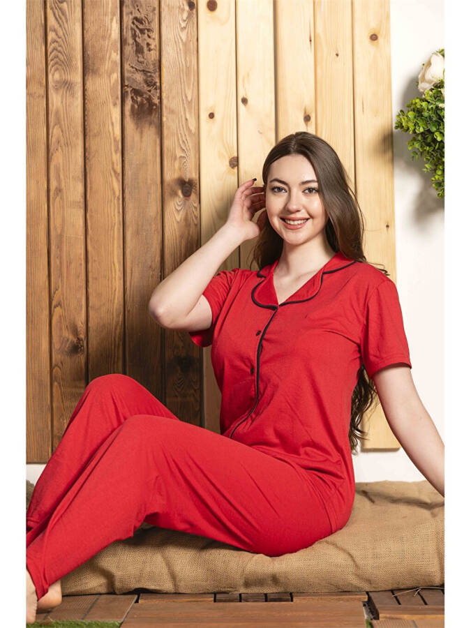 Women's Pajama Set with Shirt Collar - 1