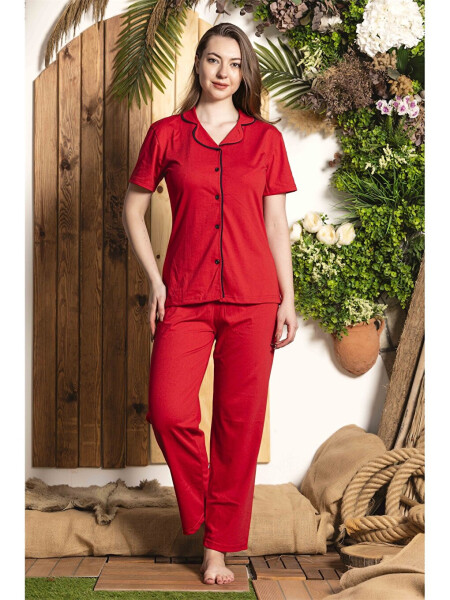 Women's Pajama Set with Shirt Collar - 2