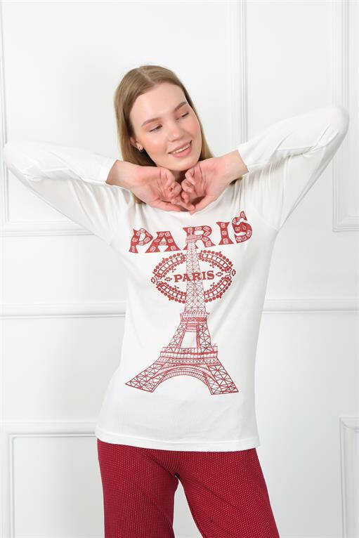 Women's Paris Combed Cotton Long Sleeve Pajamas Set 4139 - 1