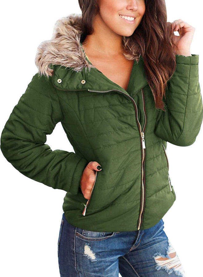 Women's Parka Coat with Pockets, Quilted Puffer Jacket, Faux Fur Lapel, Sizes S-2XL - 7