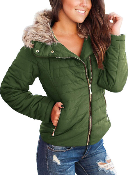 Women's Parka Coat with Pockets, Quilted Puffer Jacket, Faux Fur Lapel, Sizes S-2XL - 2