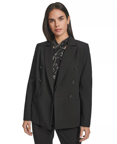 Women's Peak-Lapel Double-Breasted Blazer Black - 3