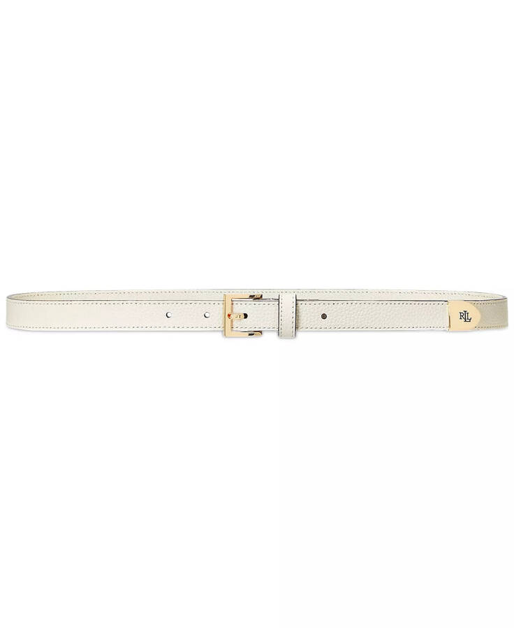 Women's Pebbled Leather Skinny Belt Vanilla - 1