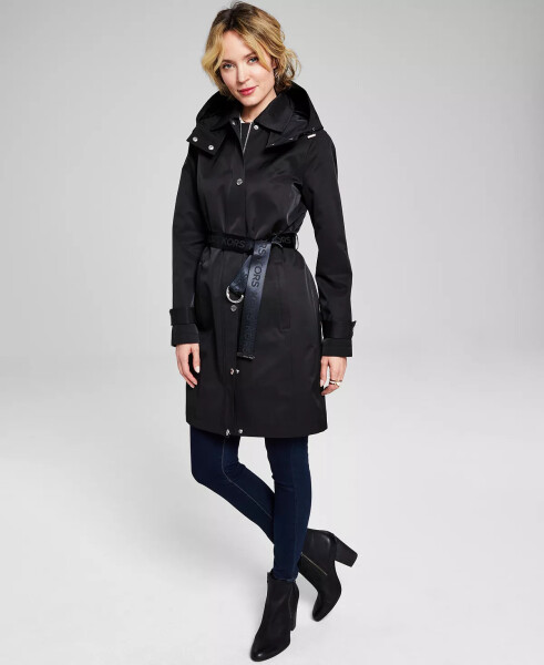 Women's Petite Hooded Belted Trench Coat, Created for Macy's Black - 1