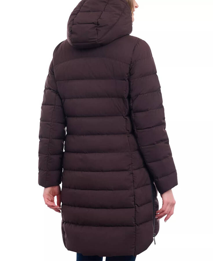 Women's Petite Hooded Faux-Leather-Trim Puffer Coat, Created for Macy's Chocolate - 2