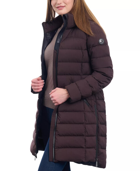 Women's Petite Hooded Faux-Leather-Trim Puffer Coat, Created for Macy's Chocolate - 3