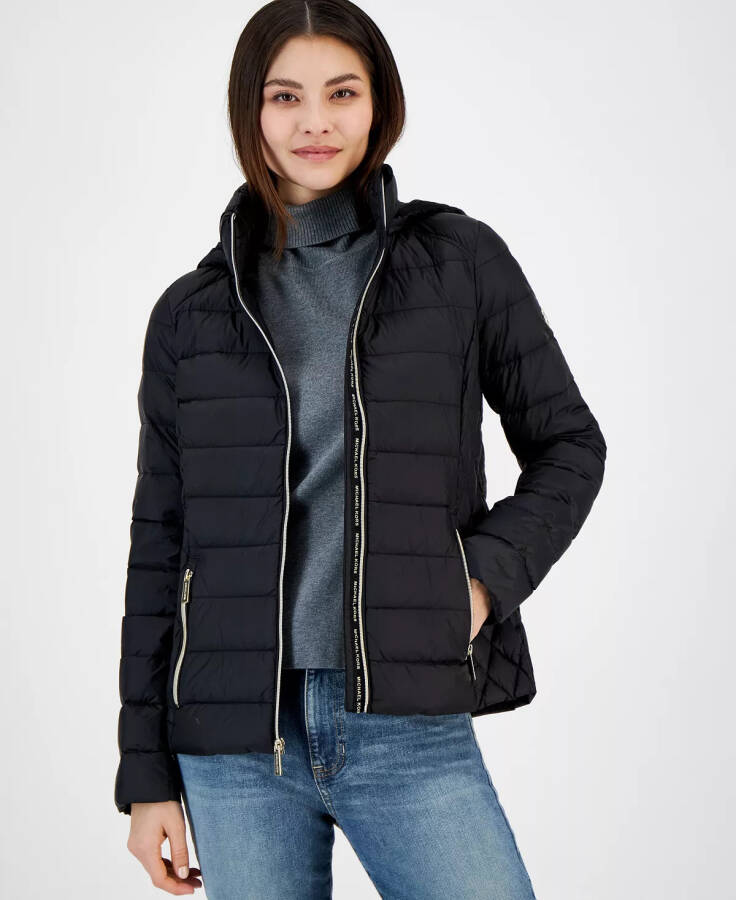 Women's Petite Hooded Packable Down Puffer Coat, Created for modazone Black - 1