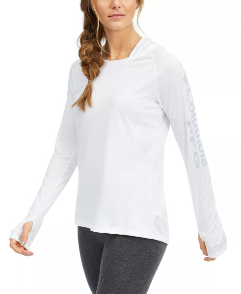 Women's PFG Hoodie Tidal Tee™ Active Top White, Cirrus Grey Logo - 1