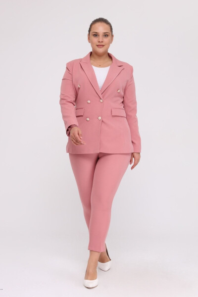 Women's Pink Blazer Jacket with Belt Pockets Wide Leg Trousers Plus Size Suit - 1