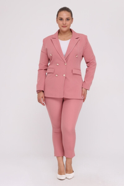 Women's Pink Blazer Jacket with Belt Pockets Wide Leg Trousers Plus Size Suit - 2