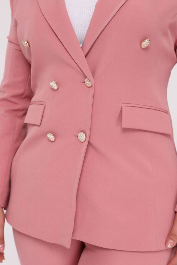 Women's Pink Blazer Jacket with Belt Pockets Wide Leg Trousers Plus Size Suit - 5