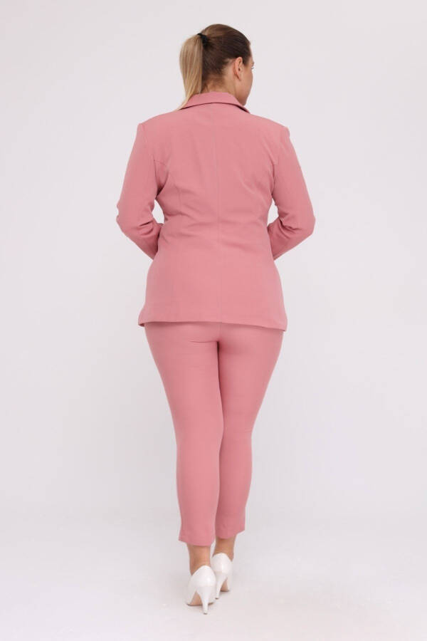 Women's Pink Blazer Jacket with Belt Pockets Wide Leg Trousers Plus Size Suit - 6