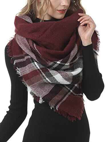 Women's Plaid Blanket Winter Scarf, Warm Cozy Tartan Wrap Oversized Shawl Winter Scarves for Women - 3