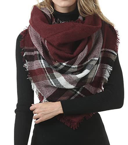 Women's Plaid Blanket Winter Scarf, Warm Cozy Tartan Wrap Oversized Shawl Winter Scarves for Women - 5