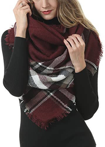 Women's Plaid Blanket Winter Scarf, Warm Cozy Tartan Wrap Oversized Shawl Winter Scarves for Women - 6