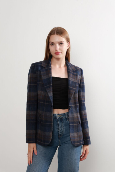 Women's Plaid Blazer Jacket - 1