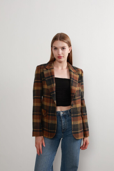 Women's Plaid Blazer Jacket - 1