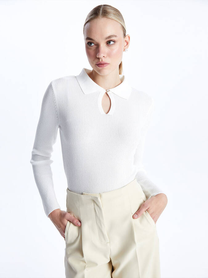 Women's Plain Long Sleeve Polo Neck Knit Sweater - 8