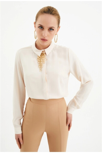 Women's Plain Shirt with Chain Accessory - 3