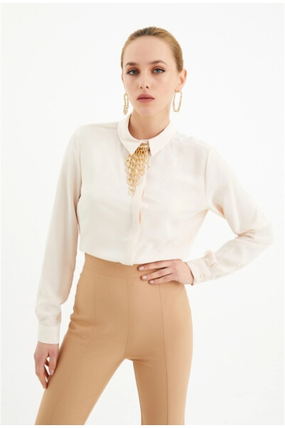 Women's Plain Shirt with Chain Accessory - 4