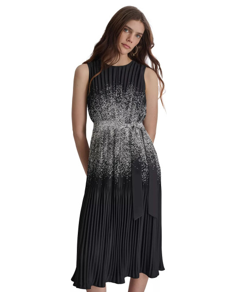 Women's Pleated Crepe Satin A-Line Dress Black/Cream - 1