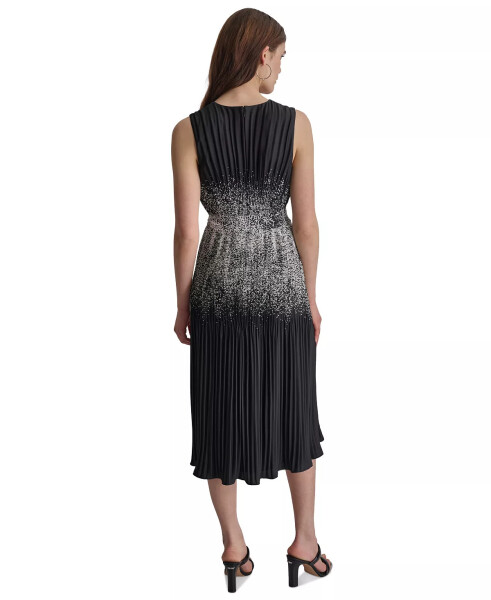 Women's Pleated Crepe Satin A-Line Dress Black/Cream - 2