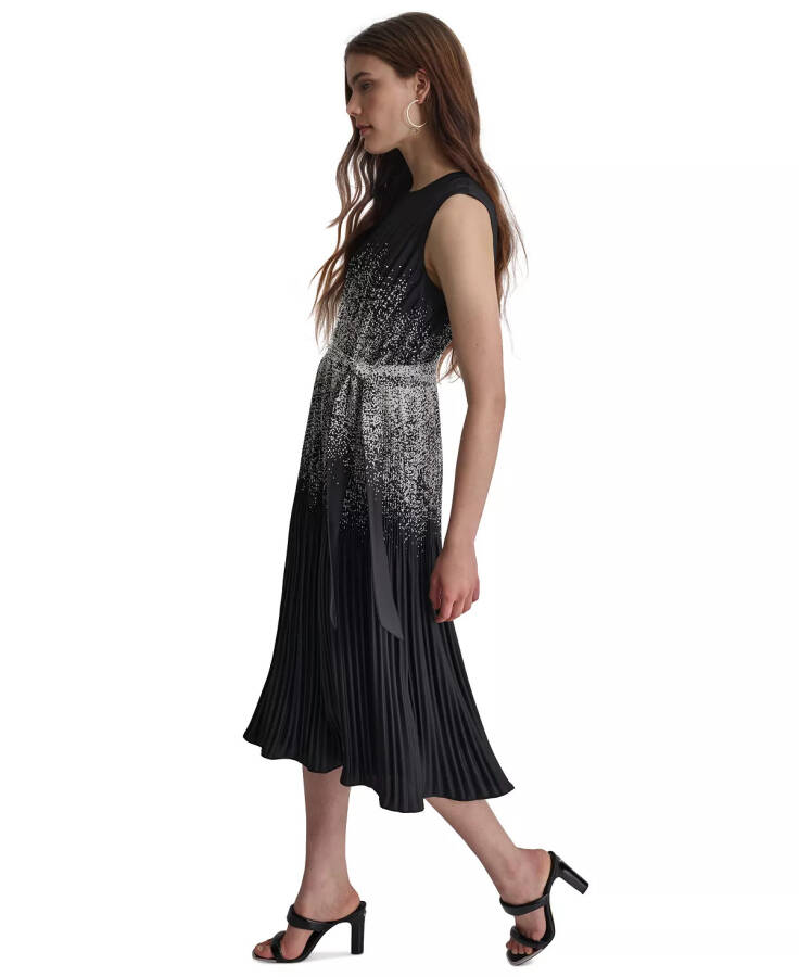 Women's Pleated Crepe Satin A-Line Dress Black/Cream - 3