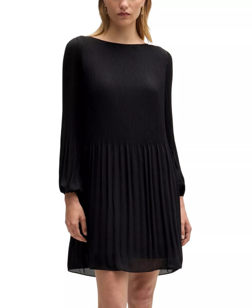 Women's Plisse Pleats Regular-Fit Crew-Neck Dress Black - 1