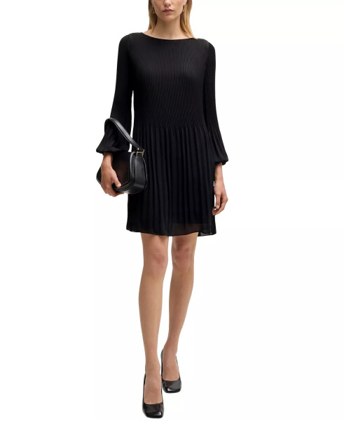 Women's Plisse Pleats Regular-Fit Crew-Neck Dress Black - 3