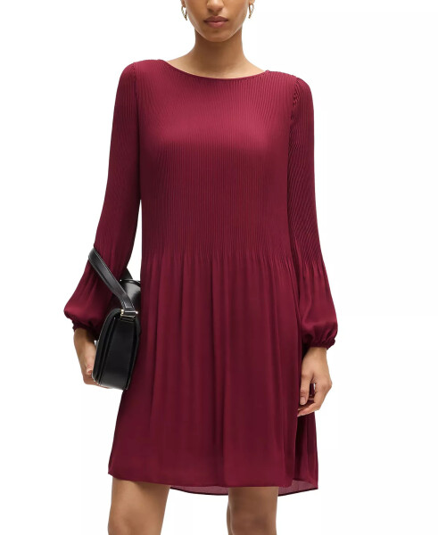 Women's Plisse Pleats Regular-Fit Crew-Neck Dress Dark Red - 1