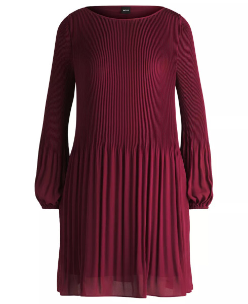 Women's Plisse Pleats Regular-Fit Crew-Neck Dress Dark Red - 2