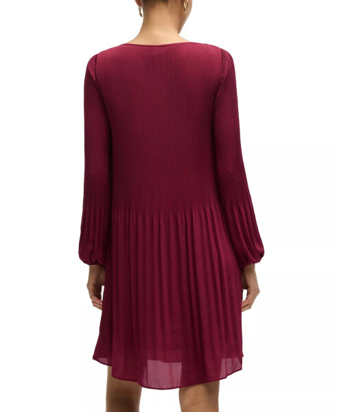 Women's Plisse Pleats Regular-Fit Crew-Neck Dress Dark Red - 3