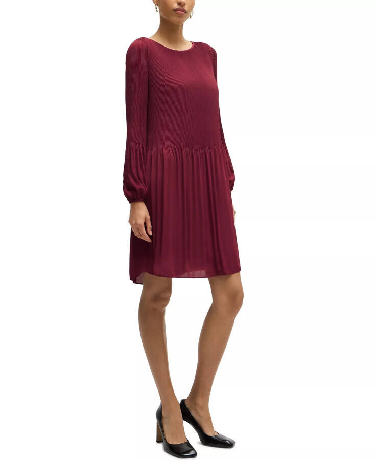 Women's Plisse Pleats Regular-Fit Crew-Neck Dress Dark Red - 4