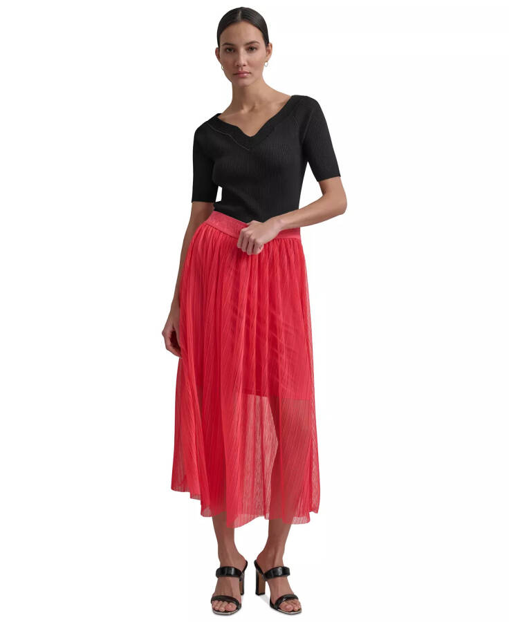 Women's Plissé Embossed-Waist Midi Skirt Beach Cor - 4