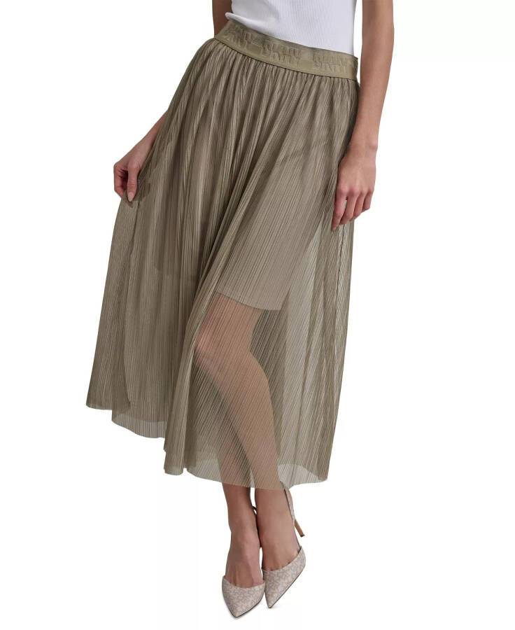 Women's Plissé Embossed-Waist Midi Skirt Light Fatigue - 1