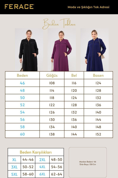 Women's Plus Size Ayrobin Abaya with Zipper and Full Length - 9