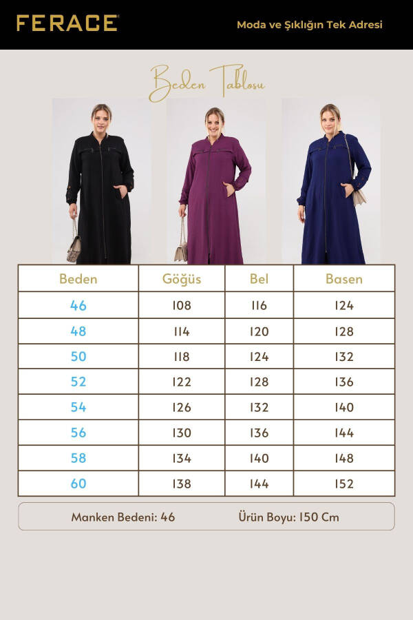 Women's Plus Size Ayrobin Abaya with Zipper and Full Length - 2