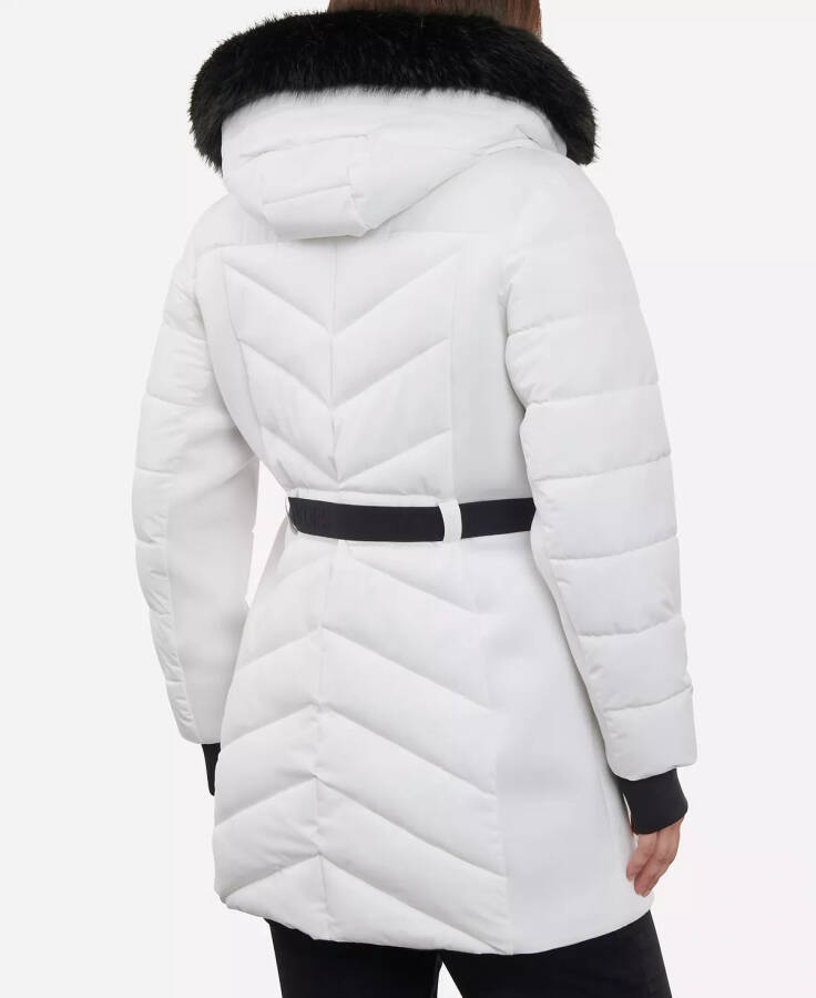 Women's Plus Size Belted Faux-Fur-Trim Hooded Puffer Coat White - 2