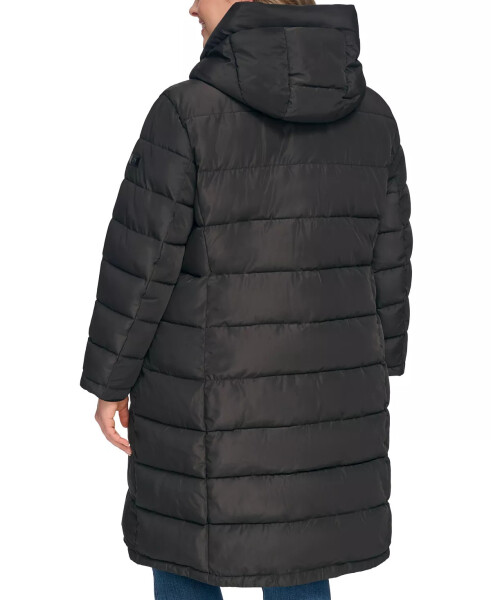 Women's Plus Size Bibbed Hooded Puffer Coat Black - 2