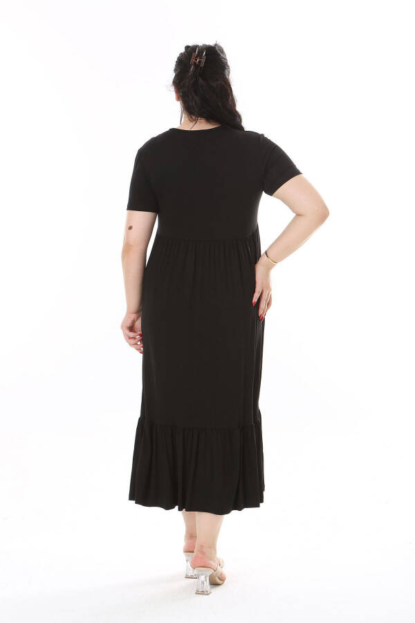 Women's Plus Size Black Embroidered Front Slit Buttoned Dress 65N38169 - 8