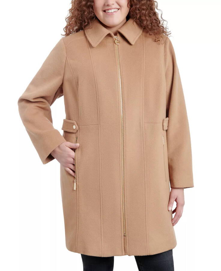 Women's Plus Size Club-Collar Zip-Front Coat Dark Camel - 1