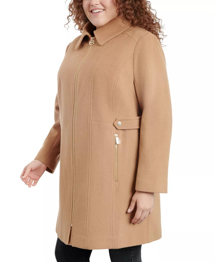 Women's Plus Size Club-Collar Zip-Front Coat Dark Camel - 3