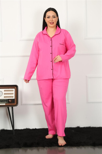 Women's Plus Size Front Buttoned Fuchsia Pajamas Set 202185 - 4