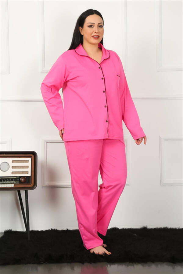 Women's Plus Size Front Buttoned Fuchsia Pajamas Set 202185 - 5