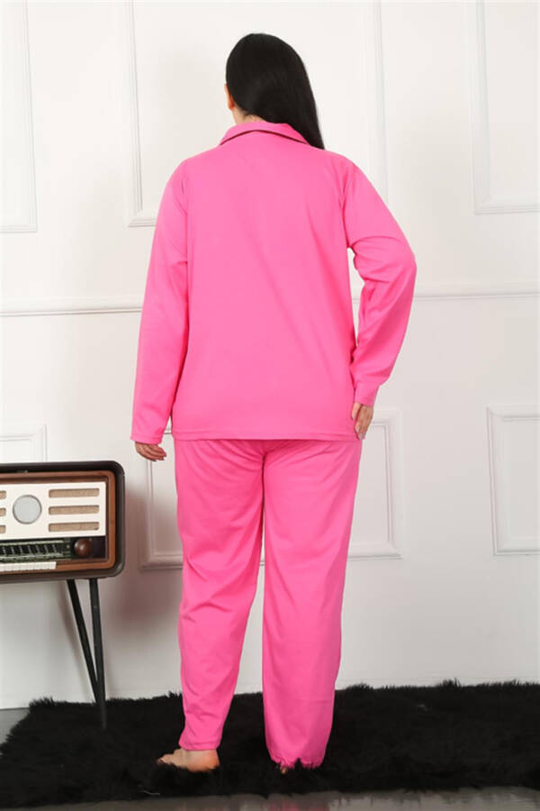 Women's Plus Size Front Buttoned Fuchsia Pajamas Set 202185 - 6