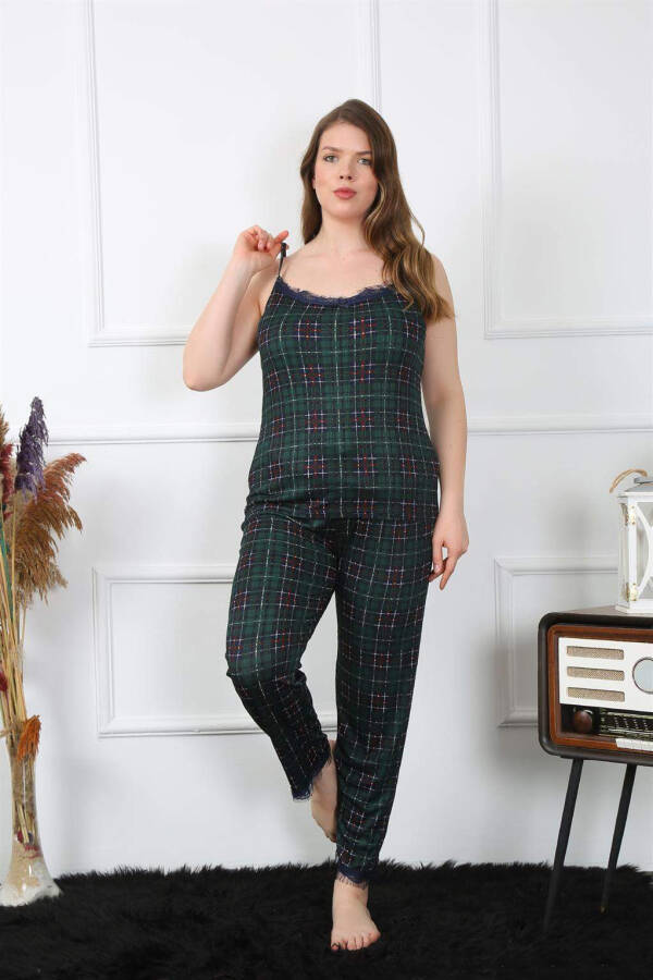 Women's Plus Size Green Plaid Spaghetti Strap Pajama Set 202197 - 1