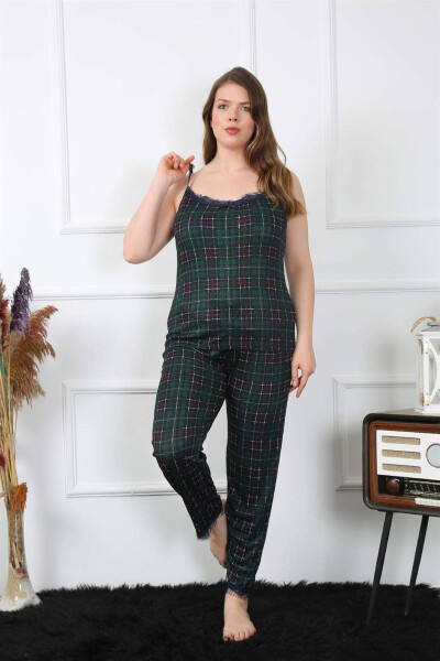 Women's Plus Size Green Plaid Spaghetti Strap Pajama Set 202197 - 6