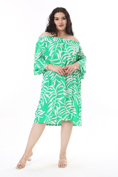 Women's Plus Size Green Woven Viscose Fabric Collar Elastic Short Sleeve Dress 65N38173 - 4