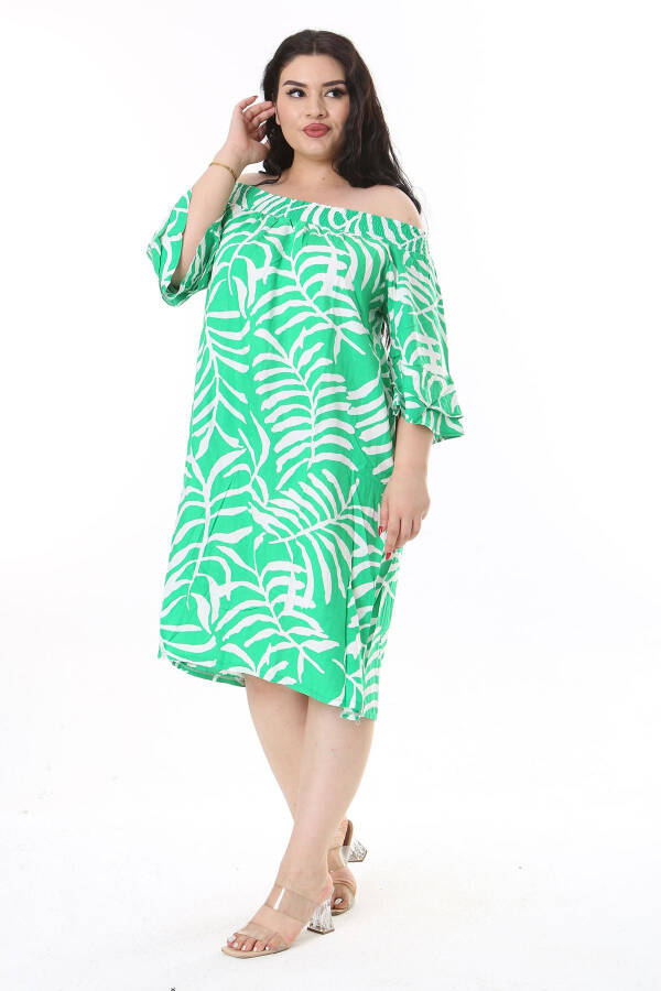 Women's Plus Size Green Woven Viscose Fabric Collar Elastic Short Sleeve Dress 65N38173 - 5