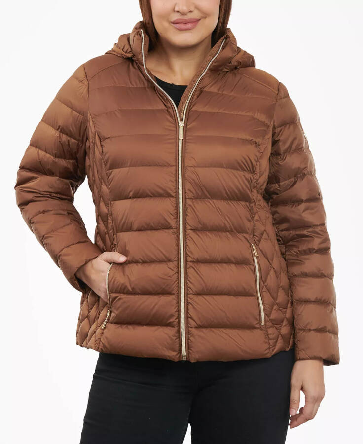 Women's Plus Size Hooded Packable Down Puffer Coat Luggage - 4